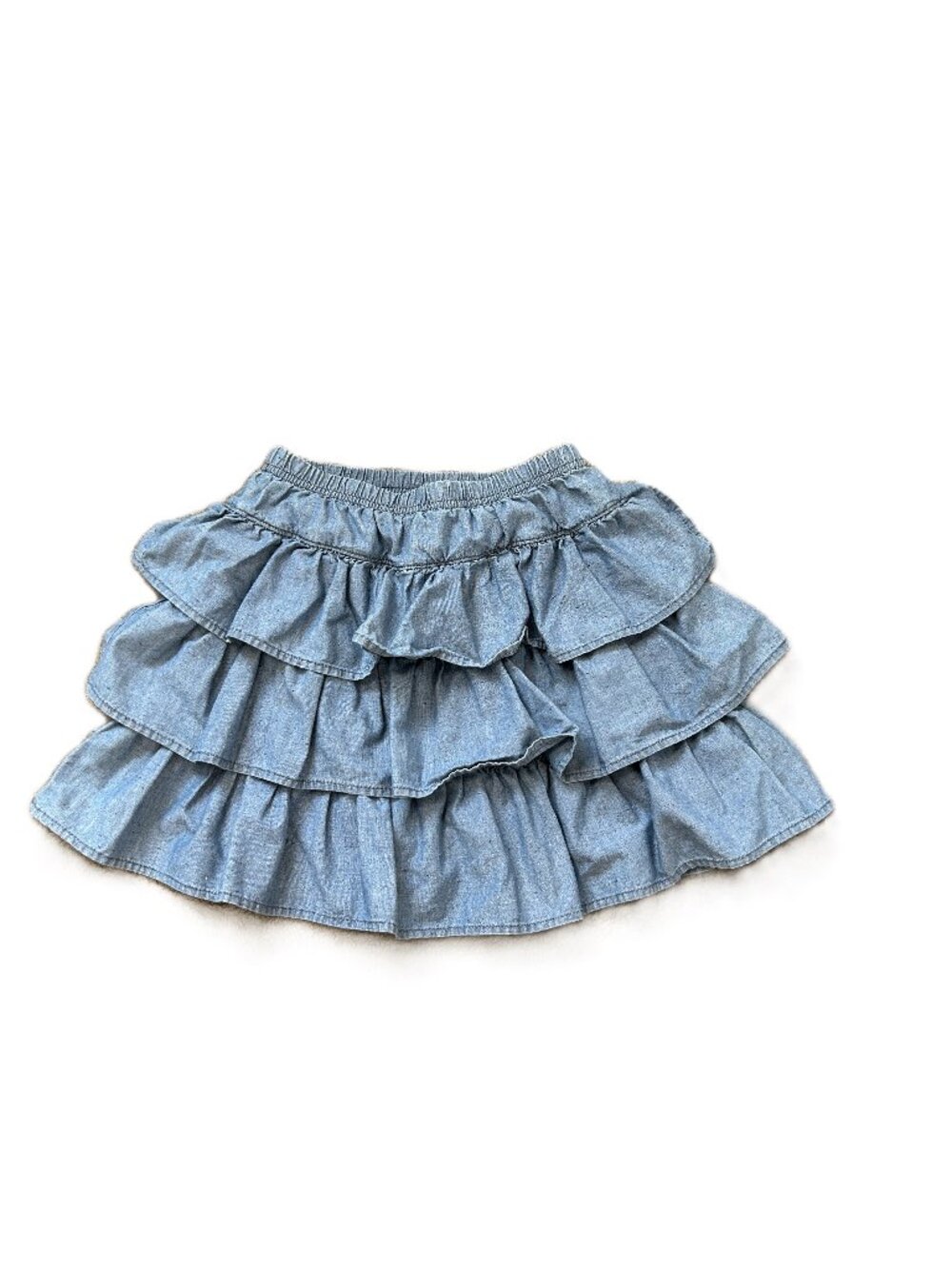 Hanna Andersson Chambray Tiered Ruffle Skirt Skort 140 10yrs
